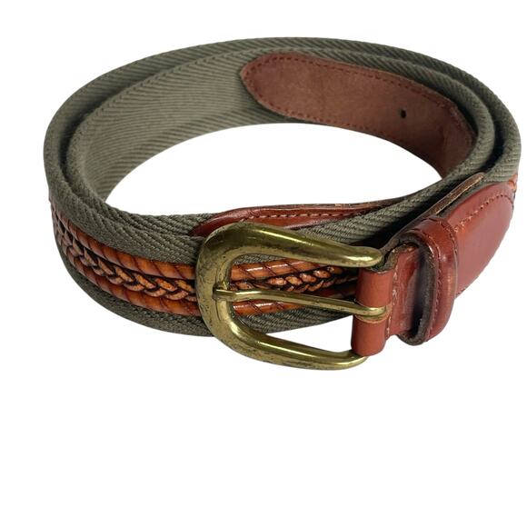 Vintage LL Bean Cotton Canvas Braided Leather Field Belt Mens Sz 38 Brass Buckle - Picture 1 of 8